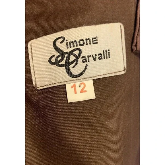 Simone Carvalli Dress Brown Woodland Forest Fairy Ruched Floral Appliqué Size 12 - Picture 10 of 16